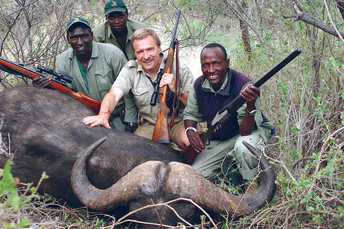 Terry with a Cape buffalo in Tanzania in 2006. The .450 Ackley and 500-grain Swift A-Frame bullets accounted for two bulls in the space of a couple of minutes.